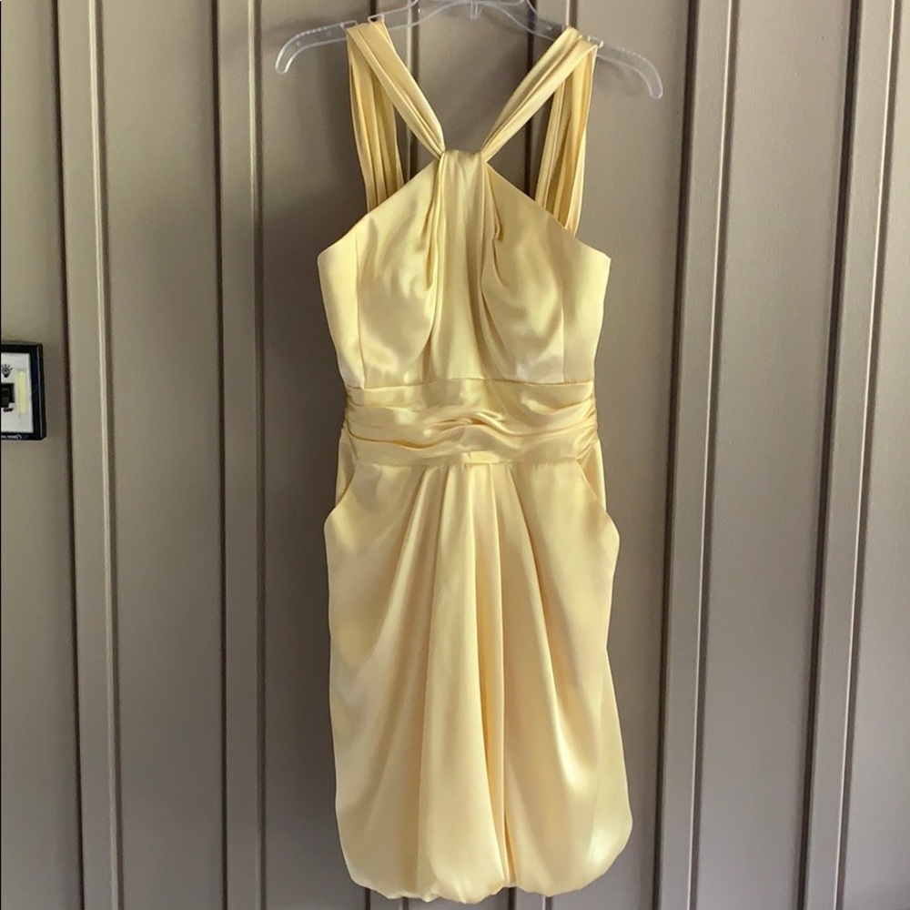David’s Bridal Canary Yellow Y-Neck Dress size 2